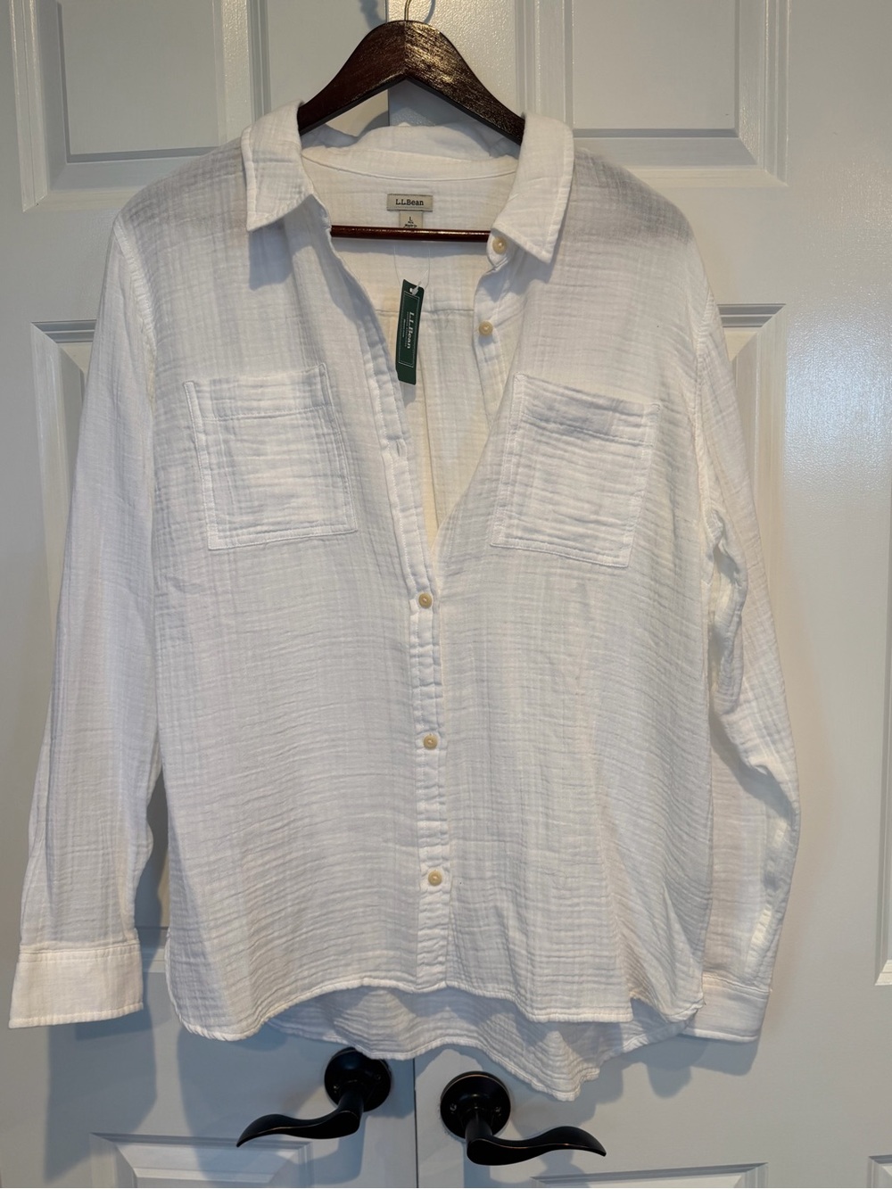 L.L. Bean White Lightweight Gauze Button-Down Shirt